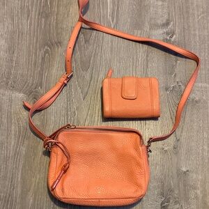 Fossil Orange Crossbody Bag and Wallet Set